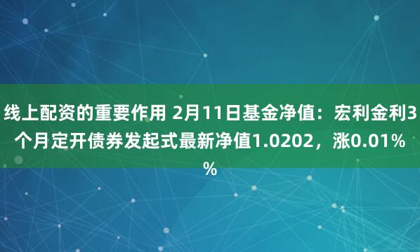 线上配资的重要作用 2月11日基金净值：宏利金利3个月定开债券发起式最新净值1.0202，涨0.01%