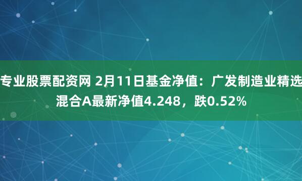 专业股票配资网 2月11日基金净值：广发制造业精选混合A最新净值4.248，跌0.52%