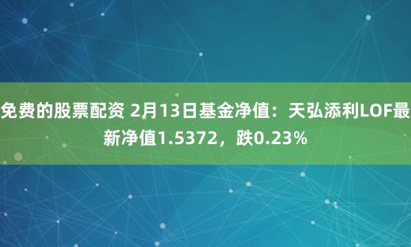 免费的股票配资 2月13日基金净值：天弘添利LOF最新净值1.5372，跌0.23%