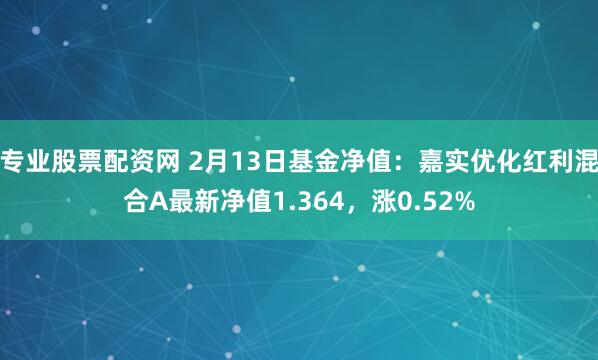 专业股票配资网 2月13日基金净值：嘉实优化红利混合A最新净值1.364，涨0.52%