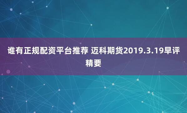 谁有正规配资平台推荐 迈科期货2019.3.19早评精要