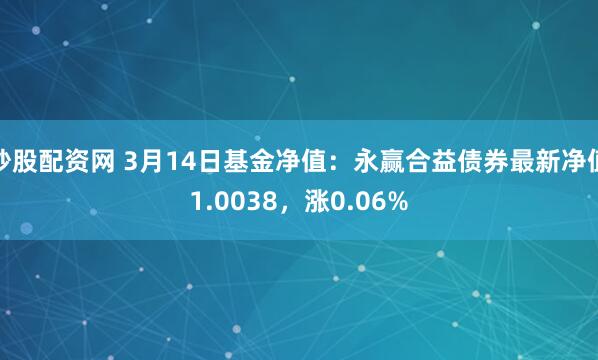 炒股配资网 3月14日基金净值：永赢合益债券最新净值1.0038，涨0.06%